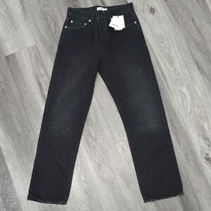 SANDRO Button Fly High Waist Straight Jeans Size 27, BLK, NWT